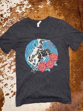 Bella+Canvas Cowboy Bucking Horse Rose Graphic T-Shirt Size S
